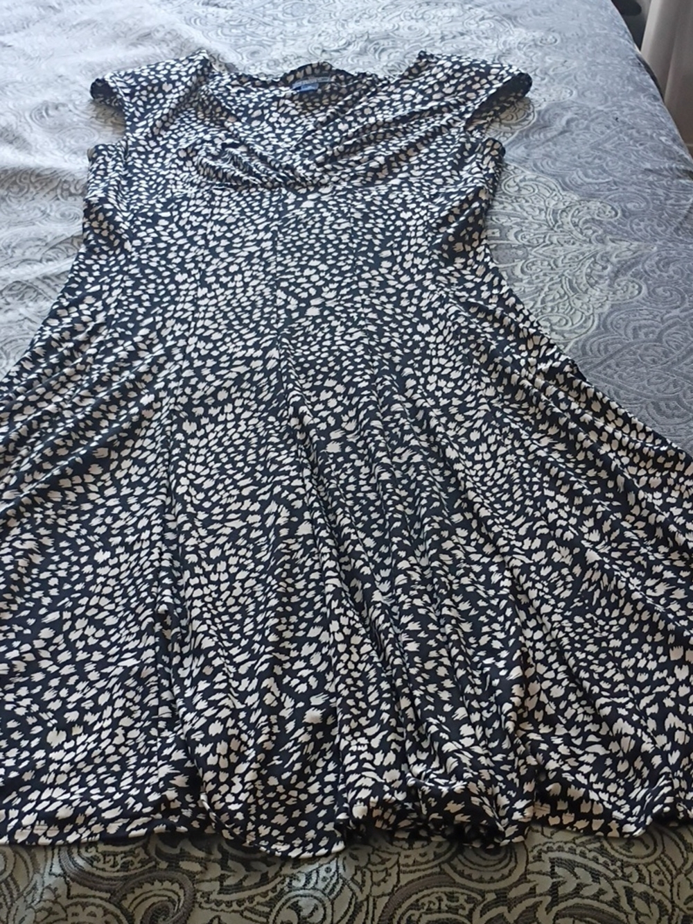 Black and White Printed Fit-and-Flare Dress